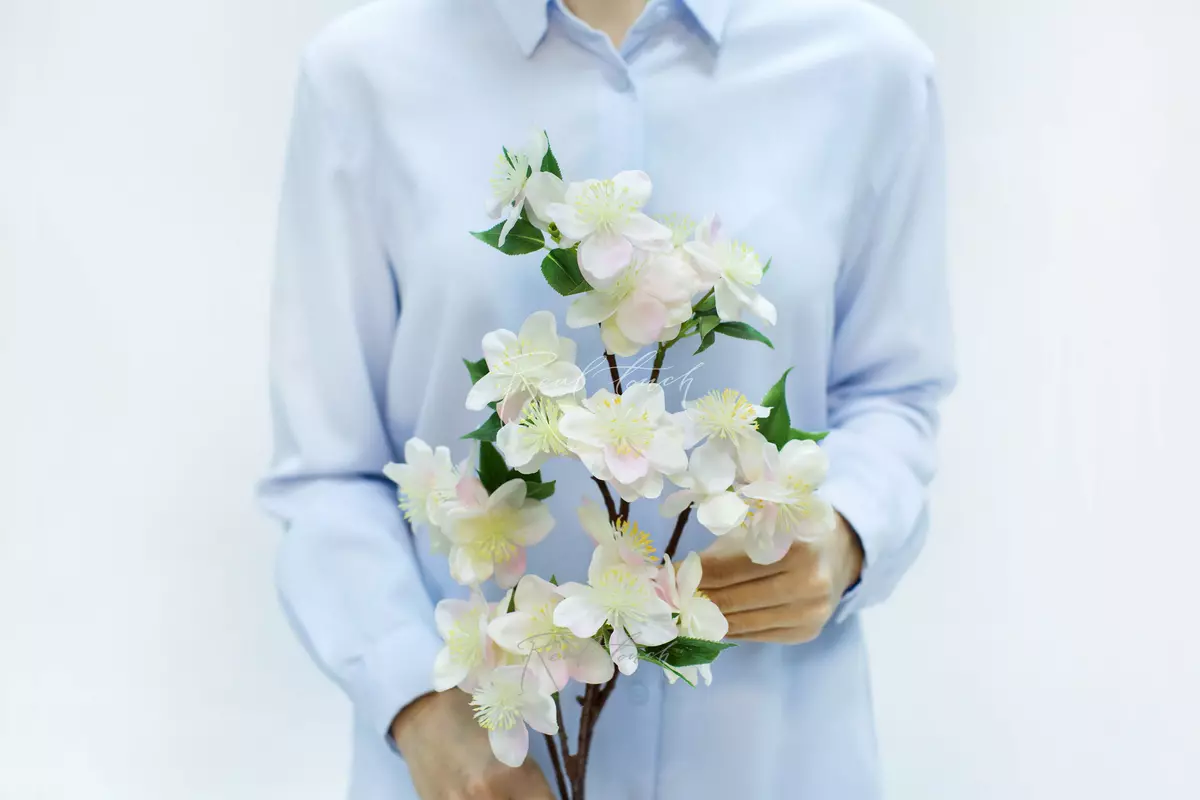 Real Touch Apple Blossom branch  - white pink 