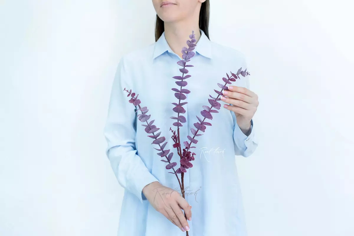 Real Touch Baby Blue Eucalyptus branch - red Real Touch Baby Blue Eucalyptus branch - red