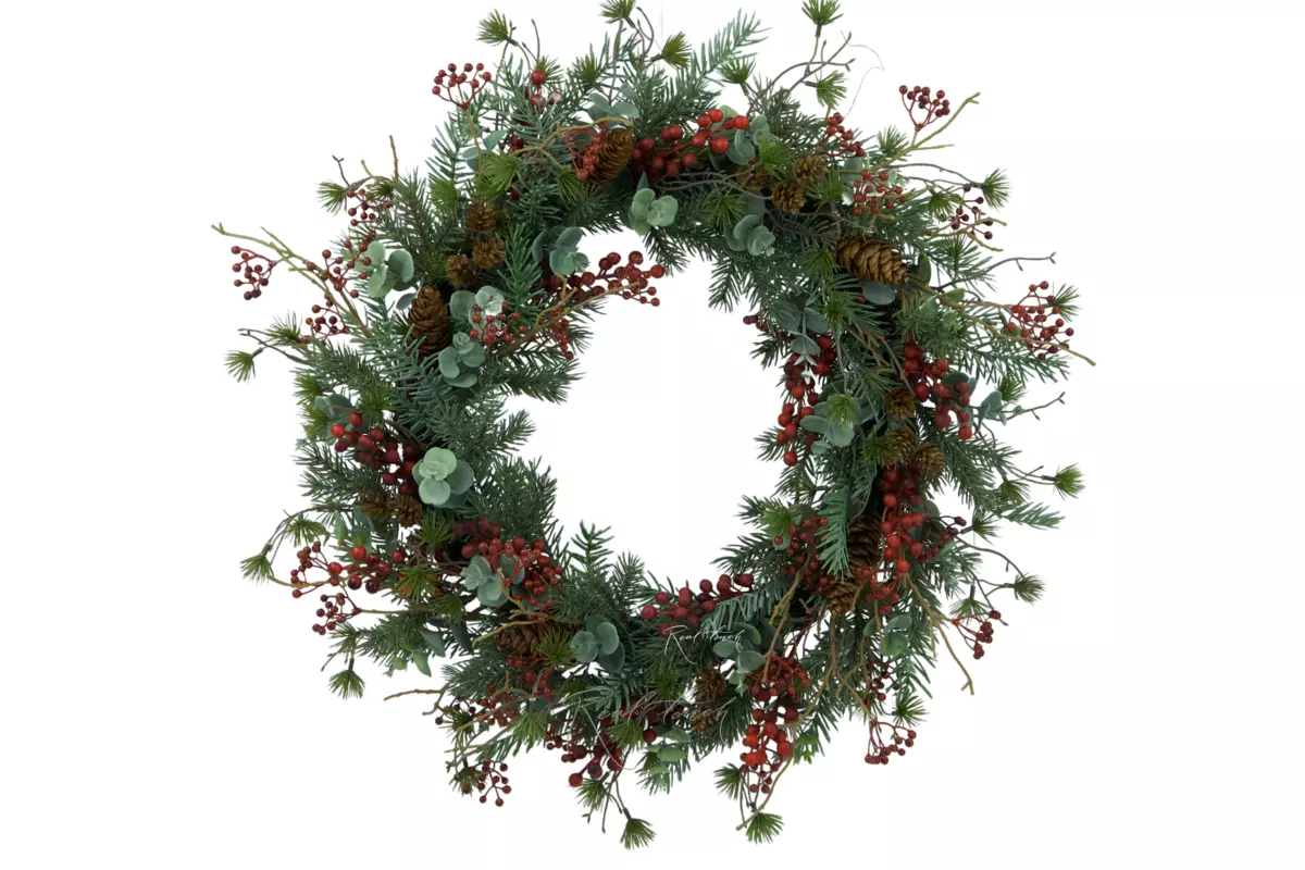 Real Touch wreath with eucalyptus and berries - Red green