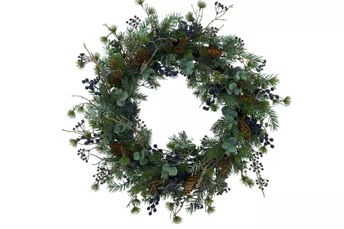 Real Touch wreath with eucalyptus and berries - blue green