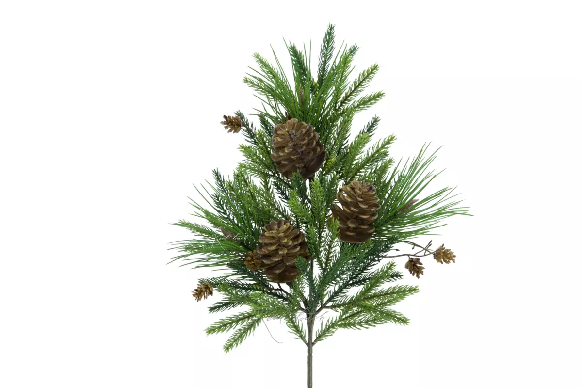 Real Touch spruce branch with pine cones - green