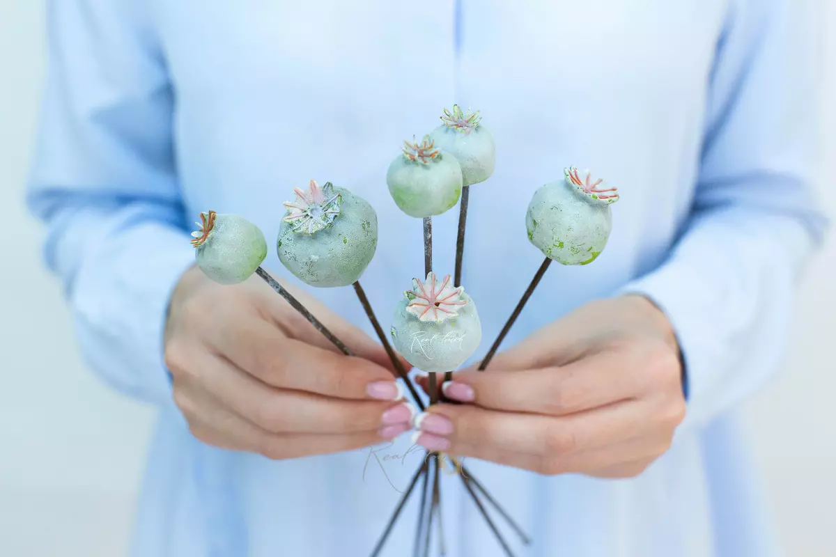 Boxes of poppies bunch of 6 pcs. - dusty green