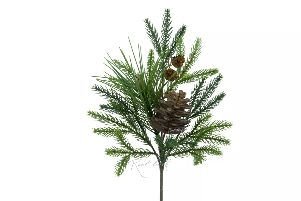 Real Touch Spruce Branch with pine cones - green